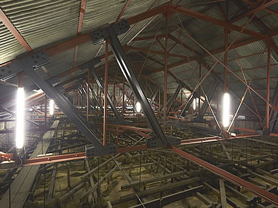 Image: steel frame of the attic using steel made by the Yawata Steel Works