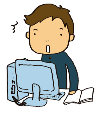 パソコンを見て驚く学生のイラスト