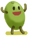 オリーブの形をしたオリーブ色のマスコットキャラクター「おりべえ」のイラスト。